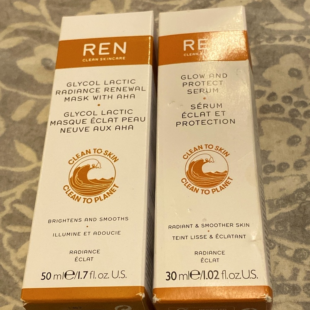 REN clean skincare glycol lactic radiance mask & glow and protect serum bundle